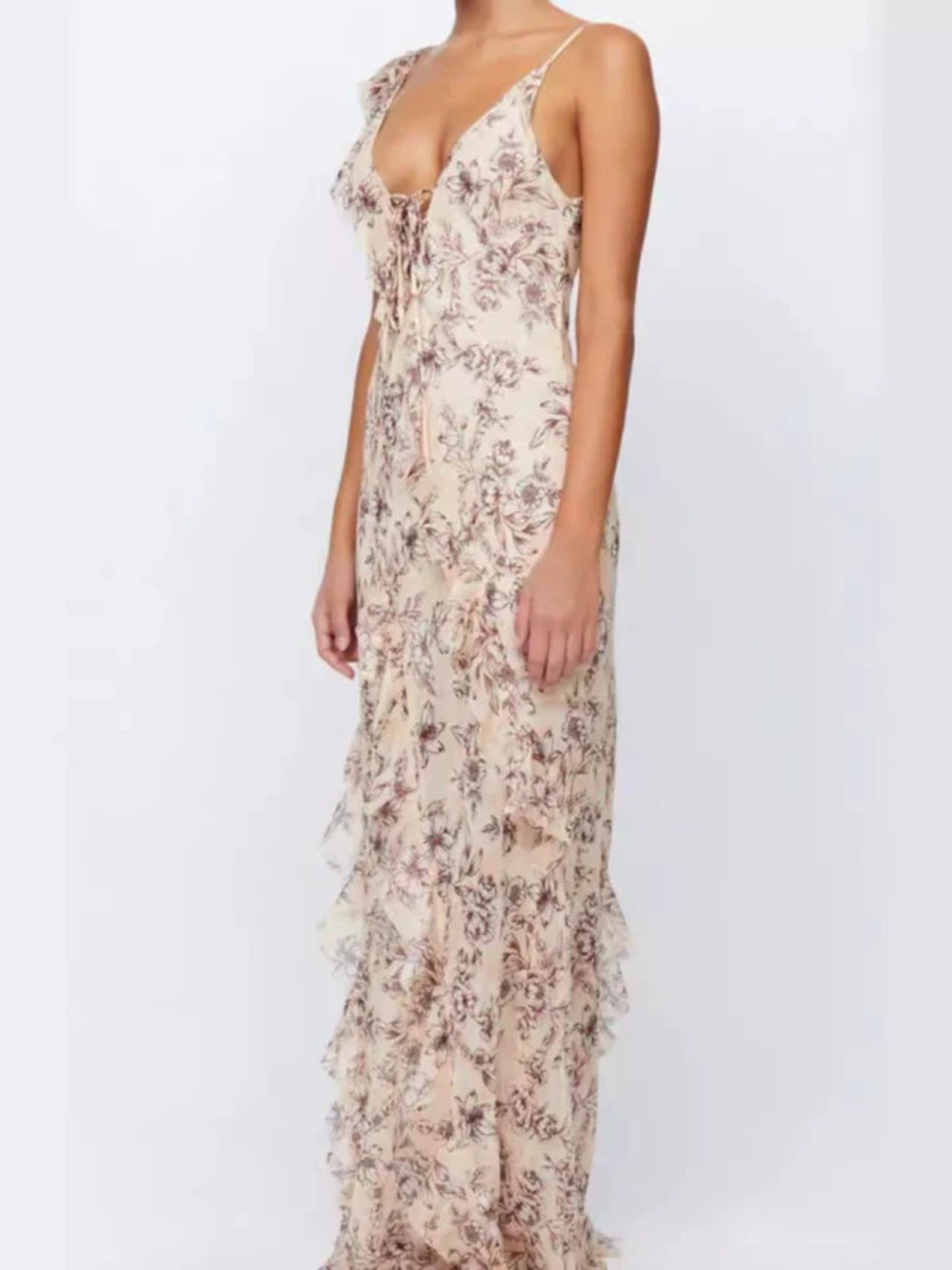 ZARA Ethereal Off Shoulder Flutter Sleeve Chiffon Floral Ruffled Evening Dress